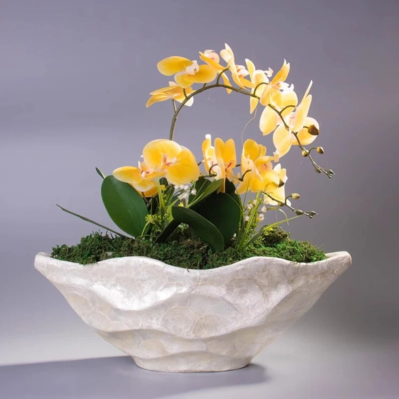 bassin decoratif moderne blanc beige ondule texture brillante vase decoratif simple