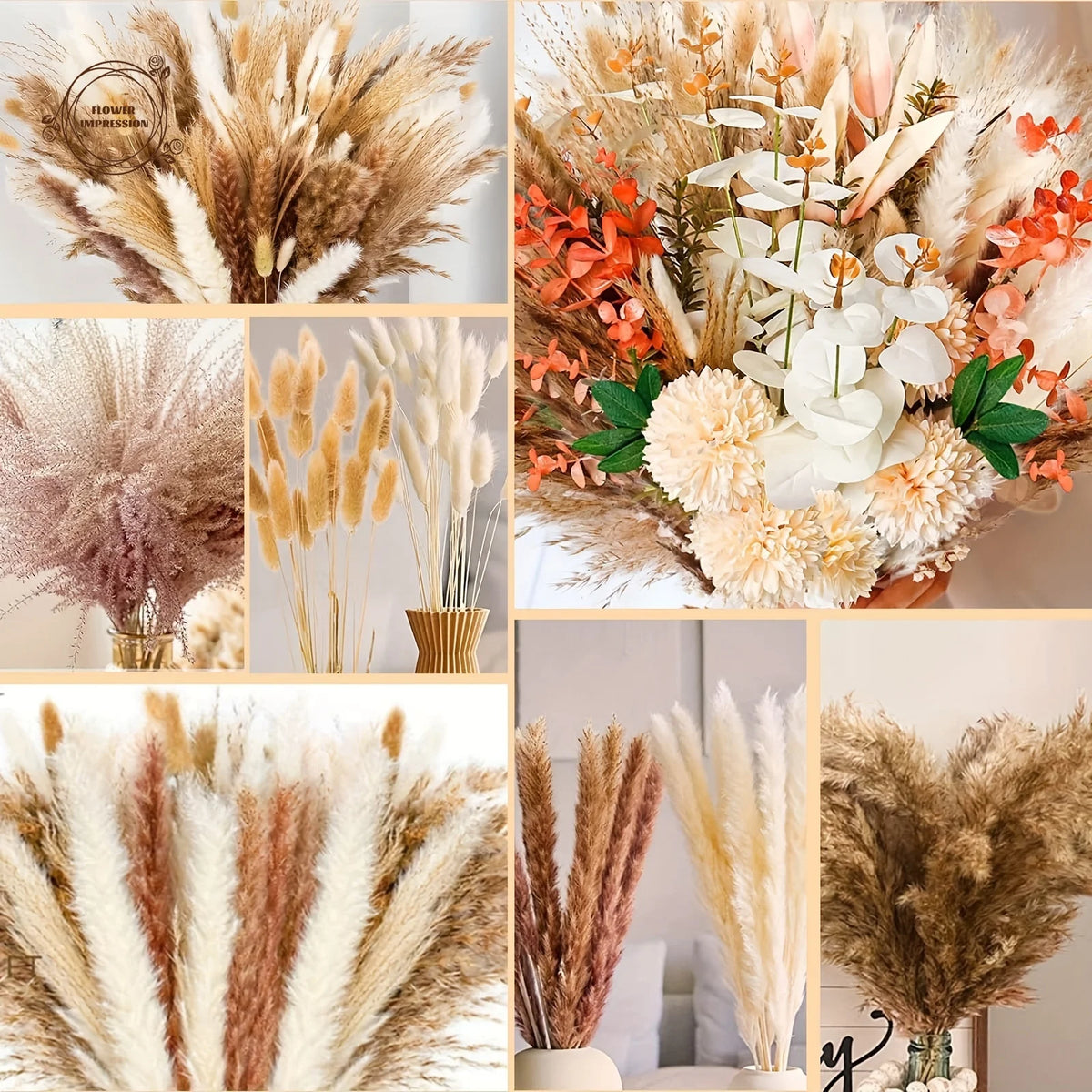 bouquet fleurs séchées boho chic herbe pampas décor table maison anniversaire mariage rustic