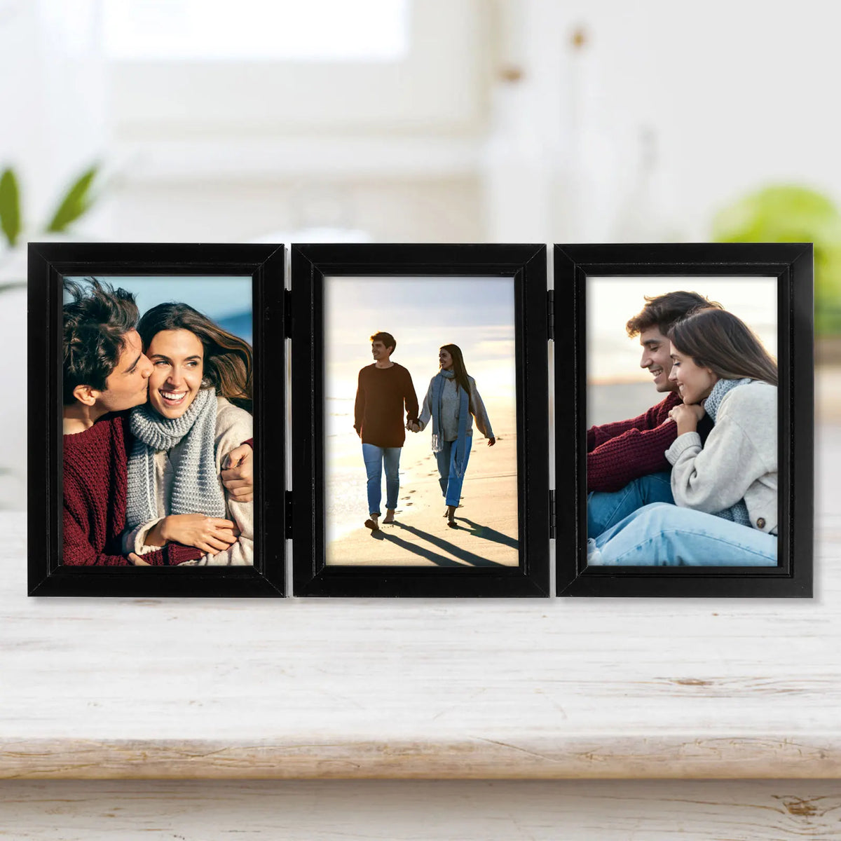 Cadre photo pliable triple moderne noir plexiglas 17x12cm photo 4x6inch