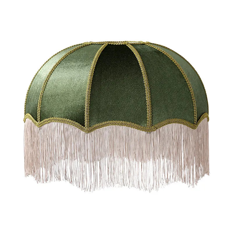 abat jour tissu broderie florale franges vintage palace beige vert rouge