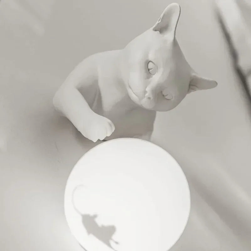 statue chat contemporaine texture mat couleur blanc noir adhésif mural chambre coucher decoration