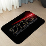 tapis moderne antidérapant noir blanc jaune bleu logo tlr racing geometrique salon entrée