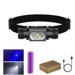 lampe torche rechargeable led uv blanc rouge verte bleue pêche chasse ceinture moderne