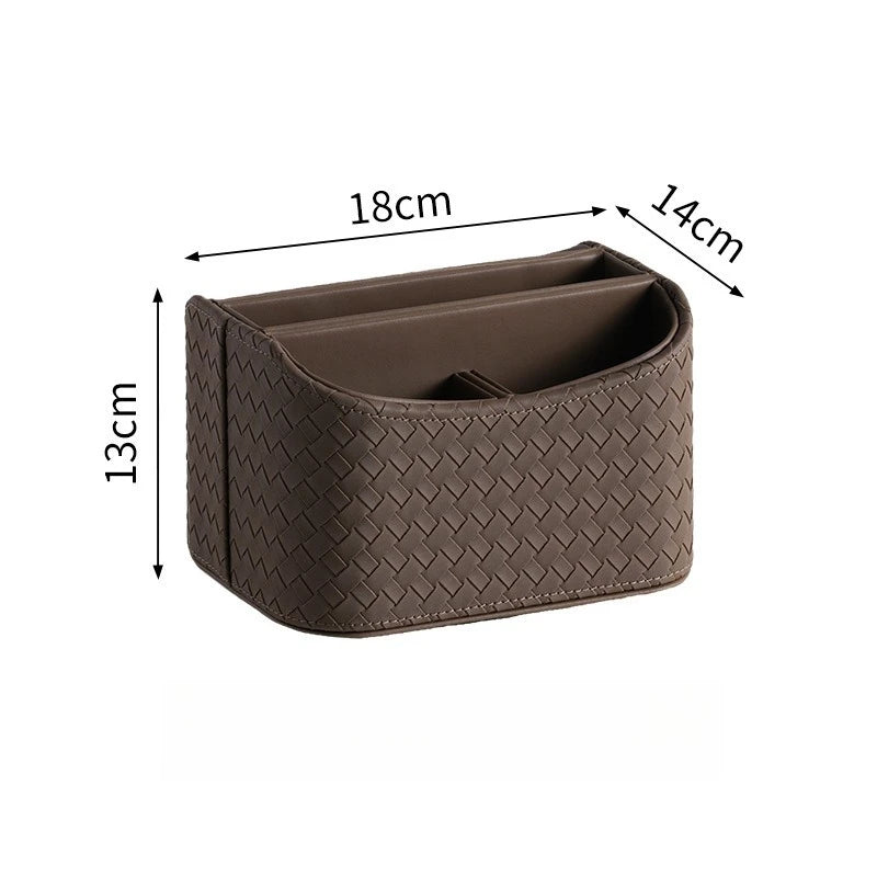 boîte rangement rotative cuir tressé marron gris moderne cosmétiques lunettes écouteurs pochette brosse maquillage