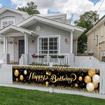 bannière anniversaire enfant moderne happy birthday ballons confettis clips doré noir festive