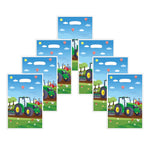 sac cadeau anniversaire paysage rural tracteur ferme animaux ballons illustration cartoon poignées blanches