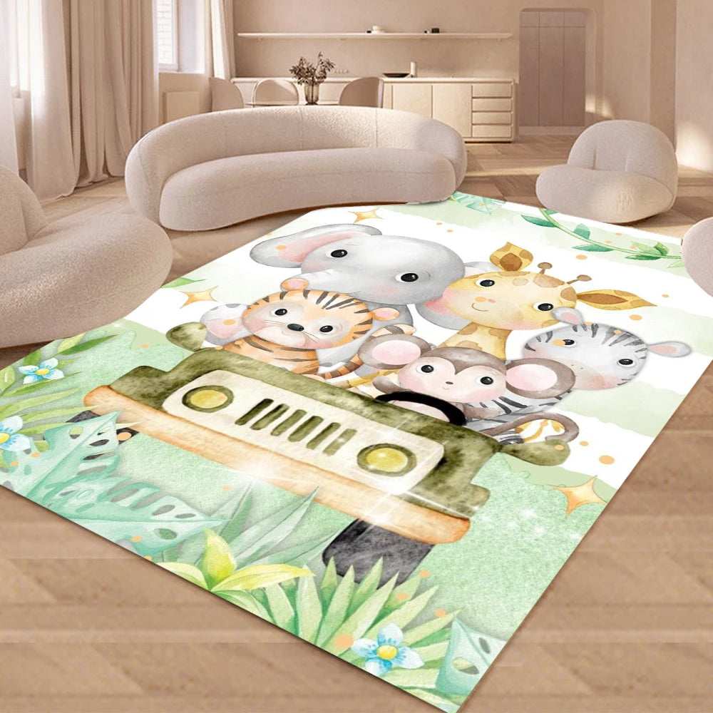 tapis enfant salon animaux jungle safari léopard zèbre girafe motif floral décor chambre moderne