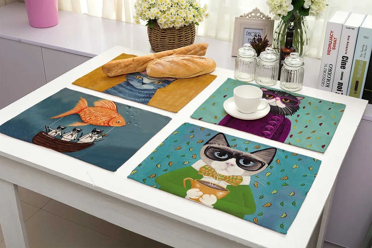 serviettes table illustration animale bleu vert moderne 30x40cm respectueux environnement
