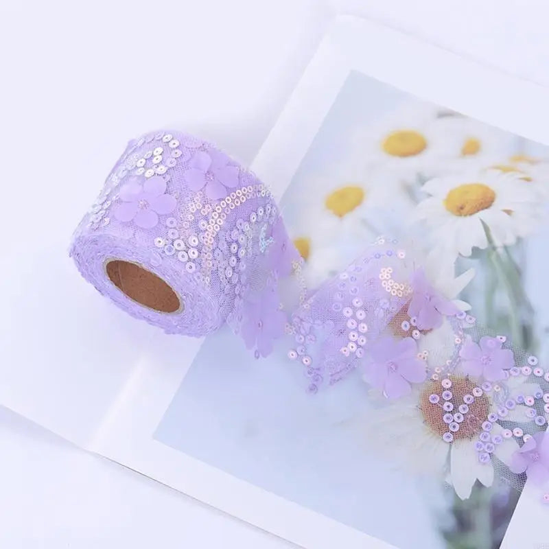 rubans decoratifs fleurs sequins transparents decor floral scintillant adhesifs rouleaux largeur six cm