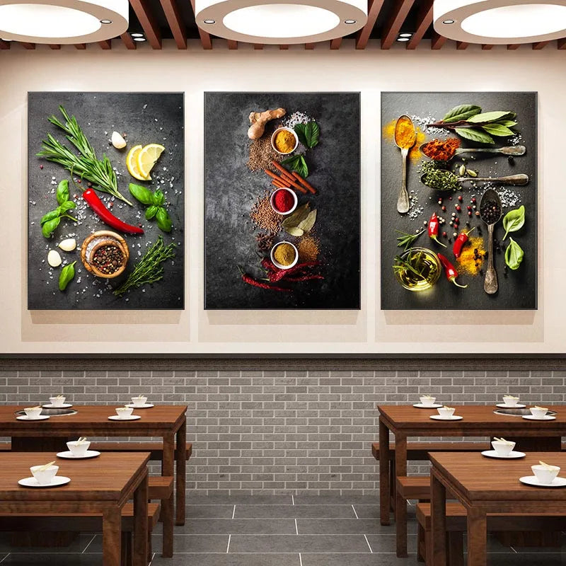 décoration murale art culinaire herbes épices condiments toile impression sans cadre vertical