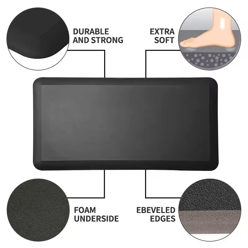 tapis anti fatigue PVC solide gris noir sol moderne antidérapant cuisine intérieurextérieur