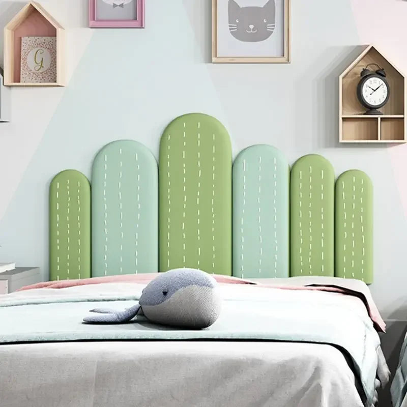 tête lit moderne motif feuilles verte gris chambre enfant décoration bois acajou ornemental intérieur