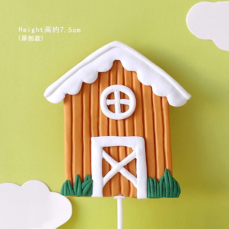 décoration gâteau anniversaire enfant porc mouton maison arbre champignon nuages train vert rouge