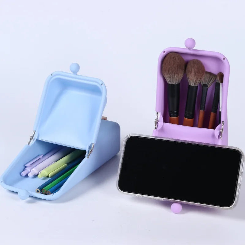 boîte maquillage silicone reutilisable pinceaux maquillage portable moderne opacité bleu clair violet rose beige