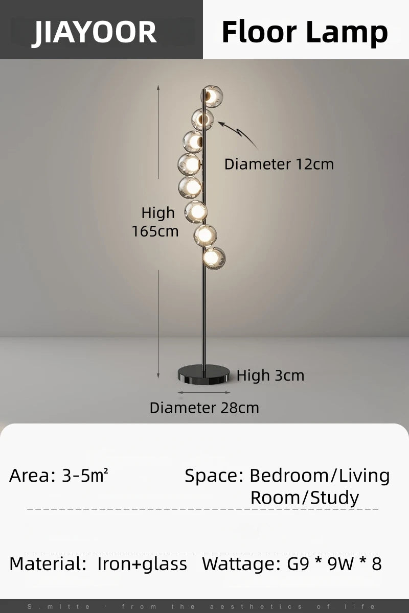 lampe sol moderne argentée noir sphères translucides câble électrique led haute qualité vérification ul