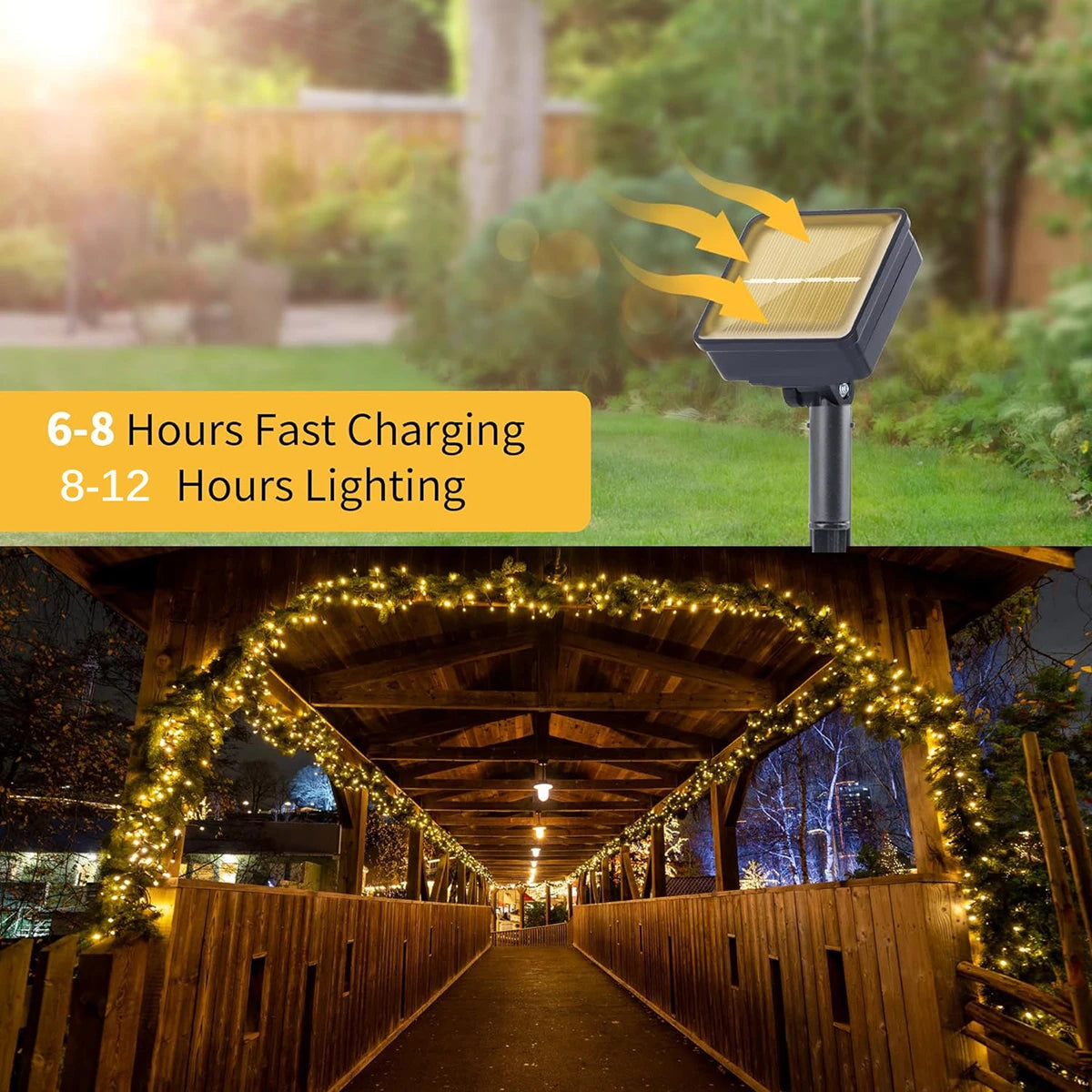 guirlande lumineuse solaire dorée moderne 100 led 12m télécommande incluse patioextérieur