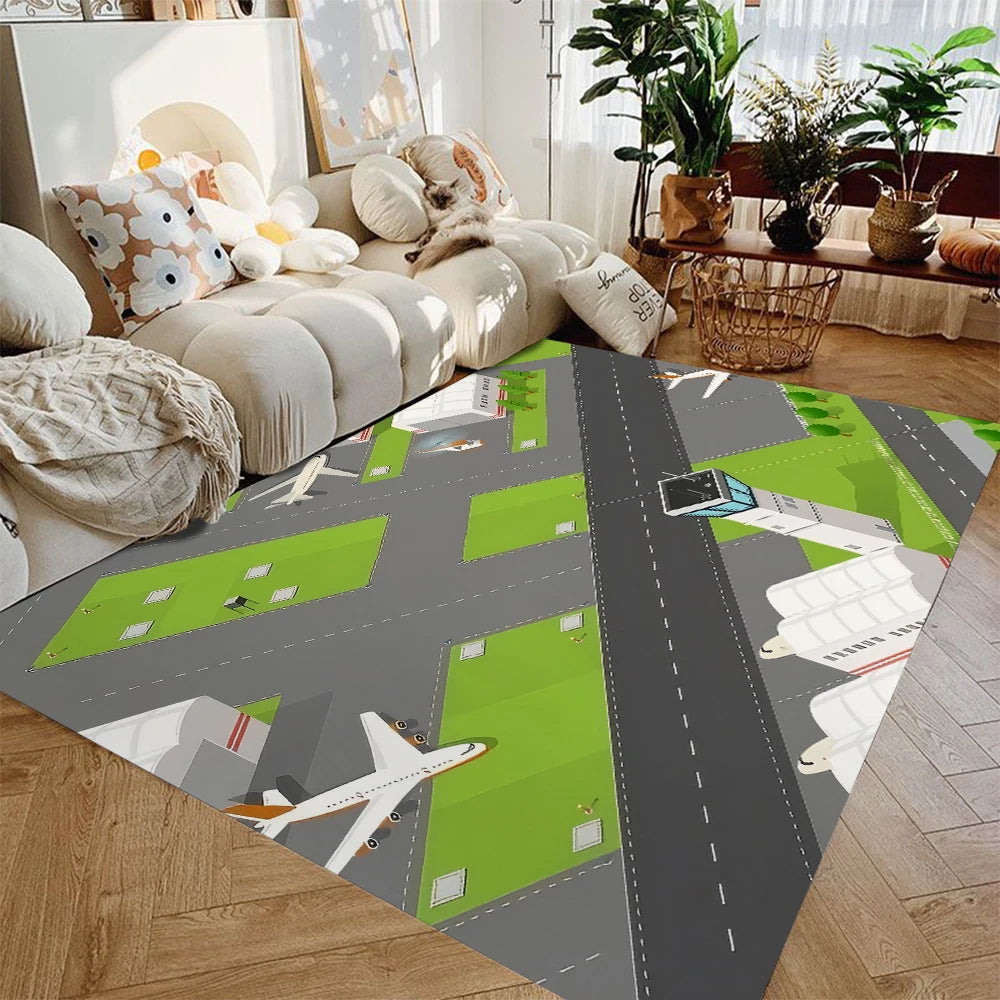 tapis moderne aéroport pistes avions vert gris blanc chambre salon extérieur