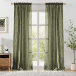 rideaux vert sauge texturés translucides bohèmes fenêtre passe tringle isolation thermique