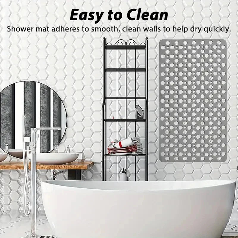 tapis douche anti dérapant moderne perforations circulaires antidérapants 43x75cm gris suction cup