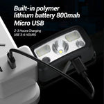 lampe frontale led portable rechargeable noir moderne pratique ceinture ajustable sensory switch