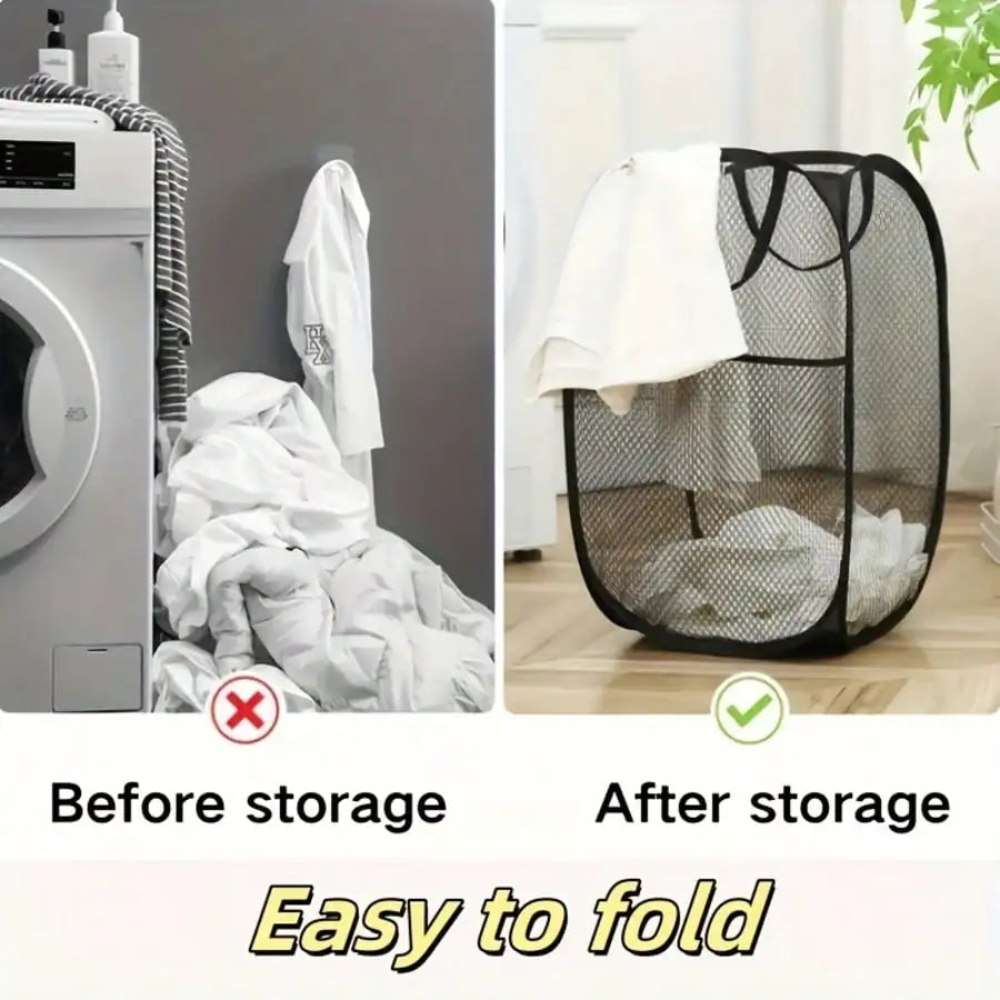 panier pliable maille noire moderne rangement linge poignées tissu minimaliste emménagement cadeau fête mères