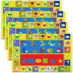 tapis jeu enfants urbain voitures animaux alphabet chiffres formes géométriques vert blanc bleu jaune