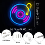 néons lumineux disque vinyle rouge bleu jaune blanc moderne rétro câble usb vis crochets