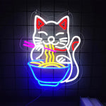 décoration murale néon chat nouilles ramen couleurs vives moderne suspension câbles usb