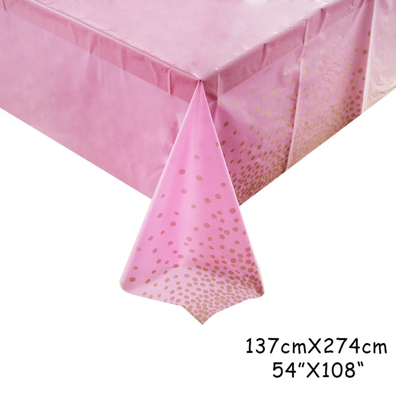 assiettes jetables rose bleu doré happy birthday confettis dorés serviettes verres festifs anniversaire mariage