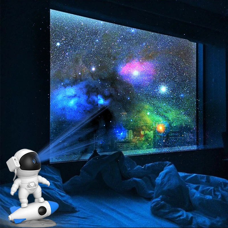 projecteur étoiles univers blanc bleu noir figurines astronautes fusées moderne technologique sans fixation