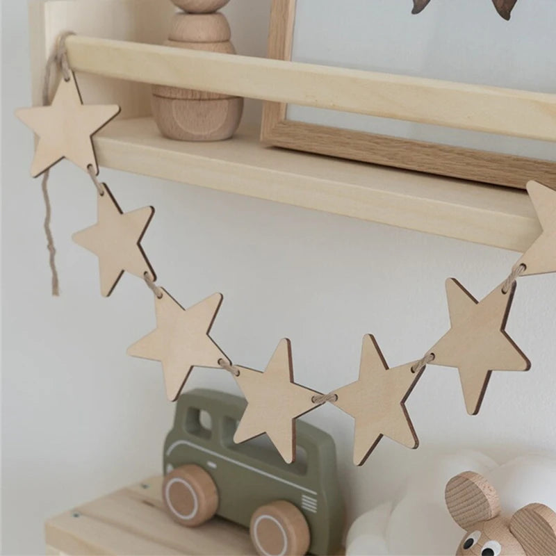 guirlande étoiles bois champignons fête anniversaire enfants valentin pâques nouvelle année minimaliste enfantin