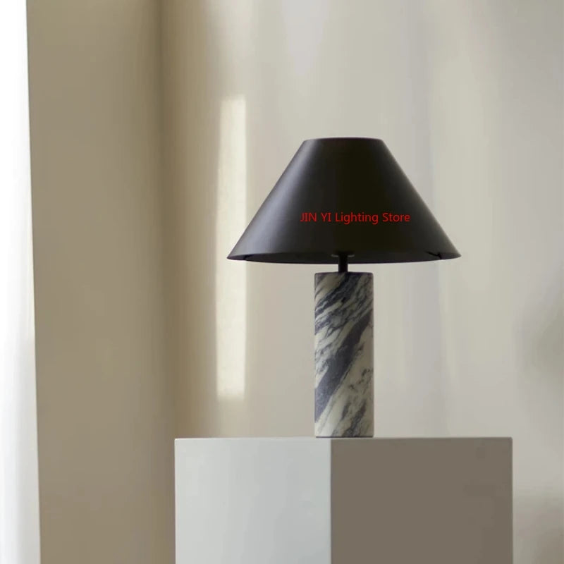 lampe marbre moderne noir led 5w interrupteur bouton minimaliste chambre salon