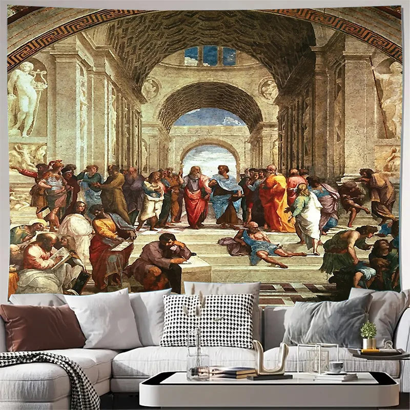 tapisserie murale renaissance personnages architecture antique multicolore deco maison vintage classique