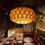 suspension lumineuse bois marron clair feuilles ouvertes moderne organique