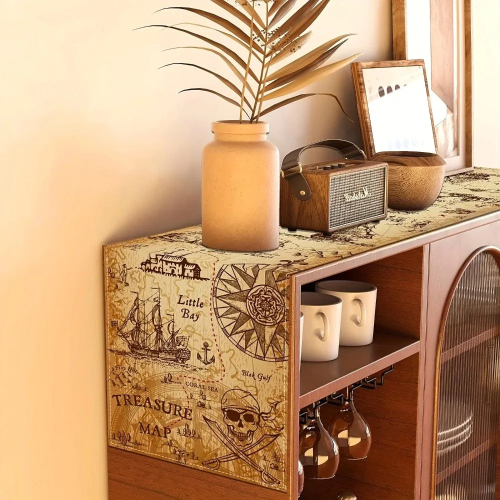 nappe décorative pirate motifs cartes trésor fleurs tournesol citrouilles automnale rustique