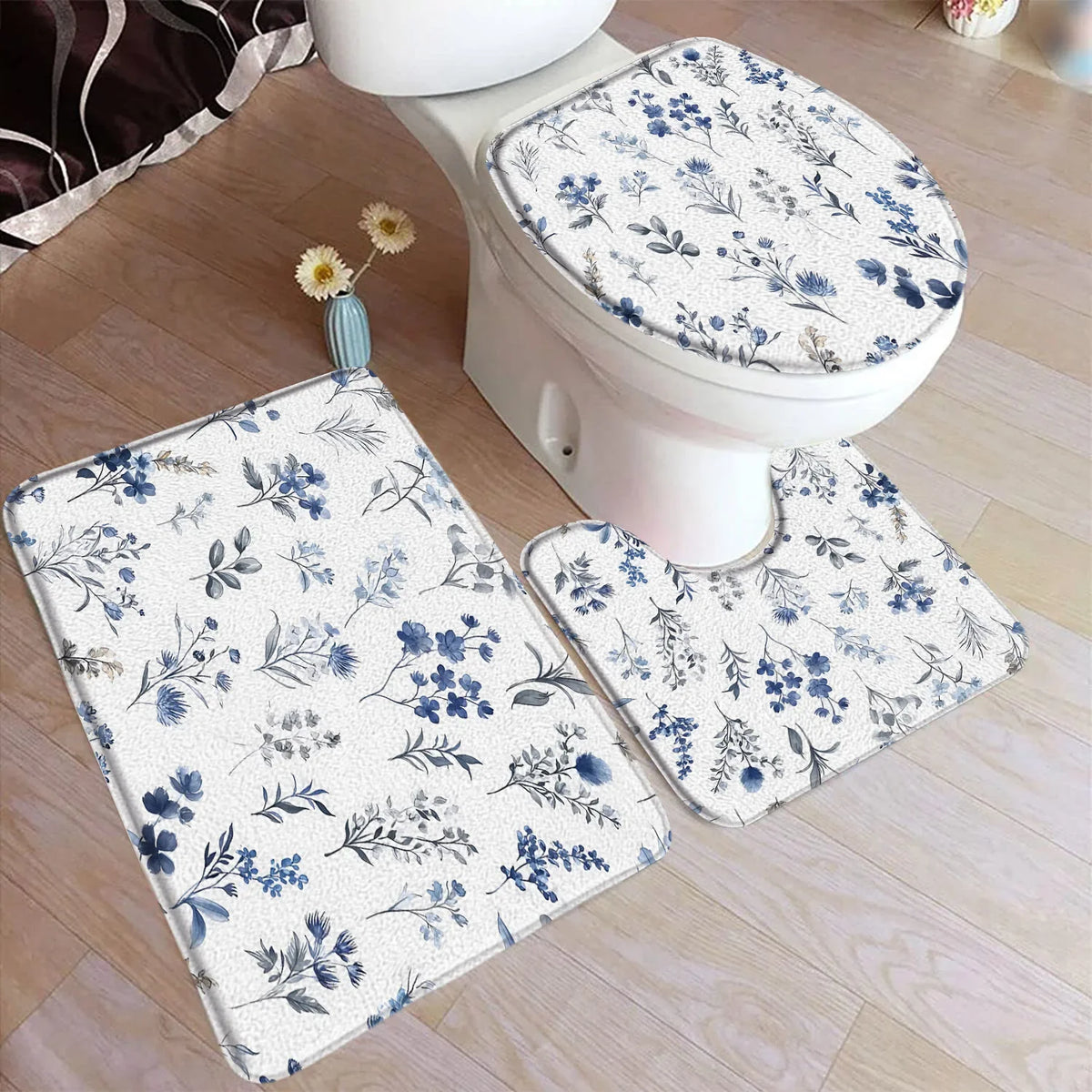 tapis toilette rose fleurs feuilles bain salle beige floral respectueux environnement trois pièces