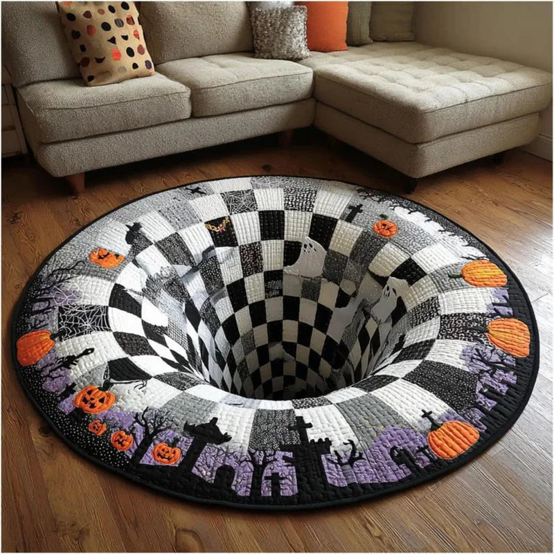 tapis rond halloween fantômes citrouilles spirale 3d effet optique décoration sol intérieur maison
