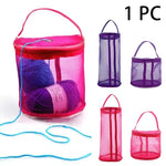 sac maille pratique moderne rose violet bleu boules laine poignée organise laines outils tricot