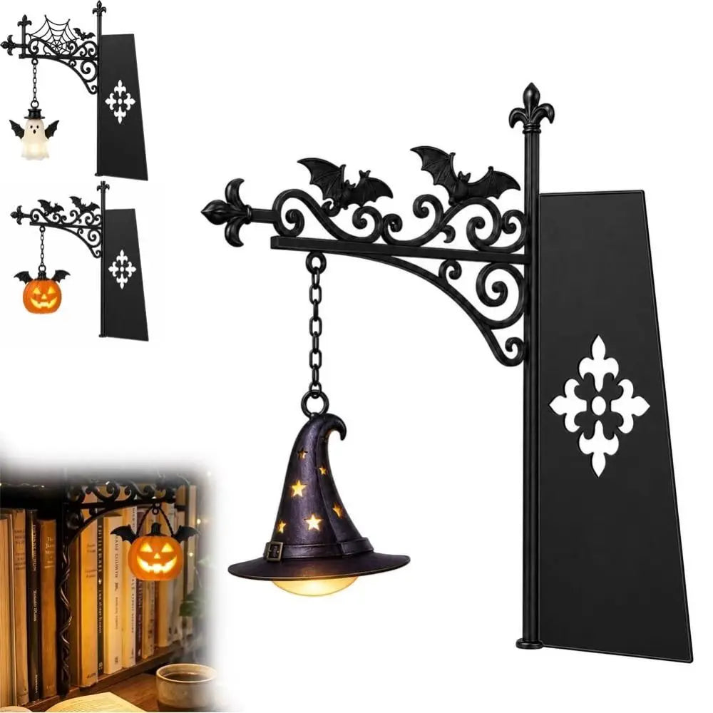 lanterne suspendue gothique halloween chauves souris sorcière clips noire résine souple
