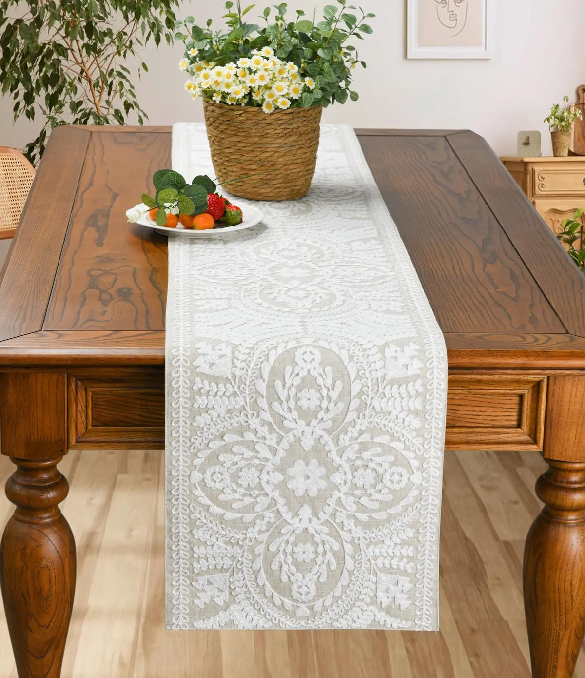 chinois table beige motif floral ajouré semi transparent vintage décoration maison