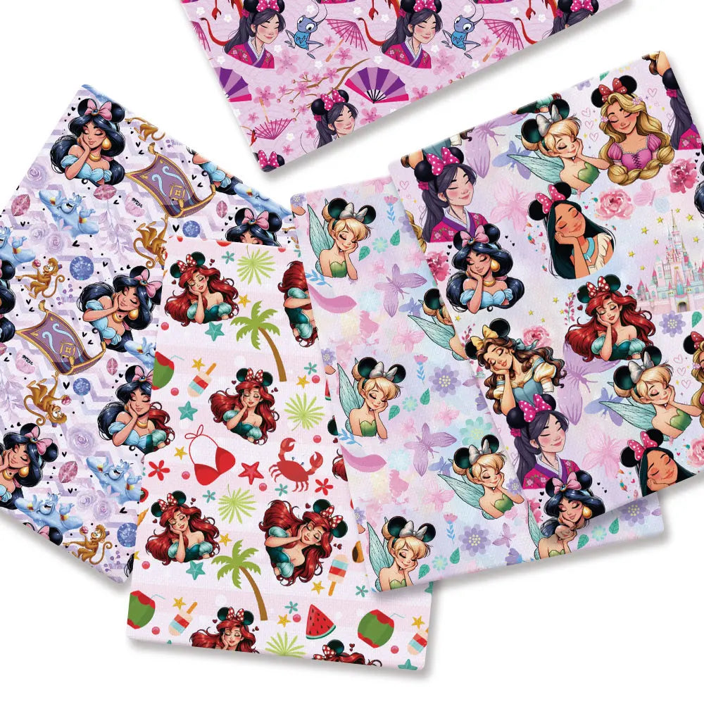 tissu coton patchwork personnages disney serviette enfant rose blanc vert bleu motif illustration colorée