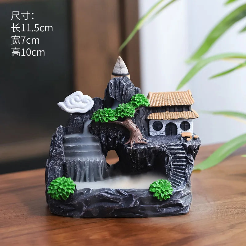 décoration zen fontaine cascade relief rocher lanterne animaux naturelle japonaise salon