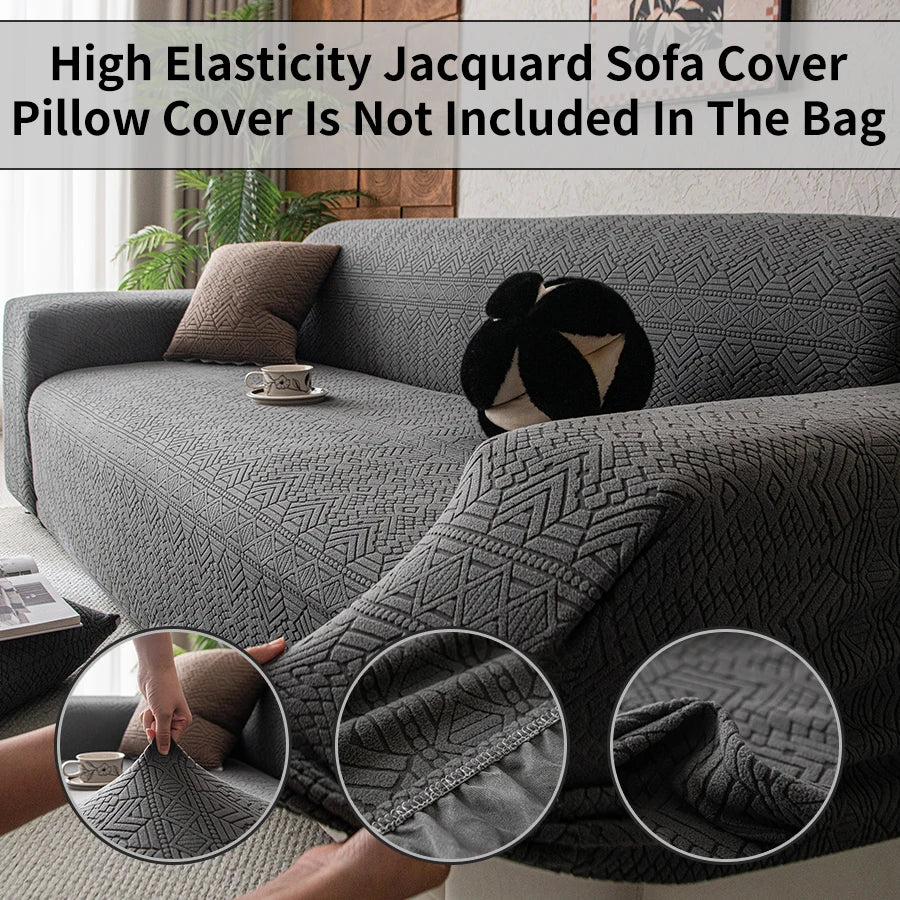 housse canapé gris jacquard motif géométrique élastique moderne protection animaux domestiques salon intérieur