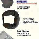 oreiller voyage forme noir clip poche zippée fibre polyester moderne portable auto remplissage