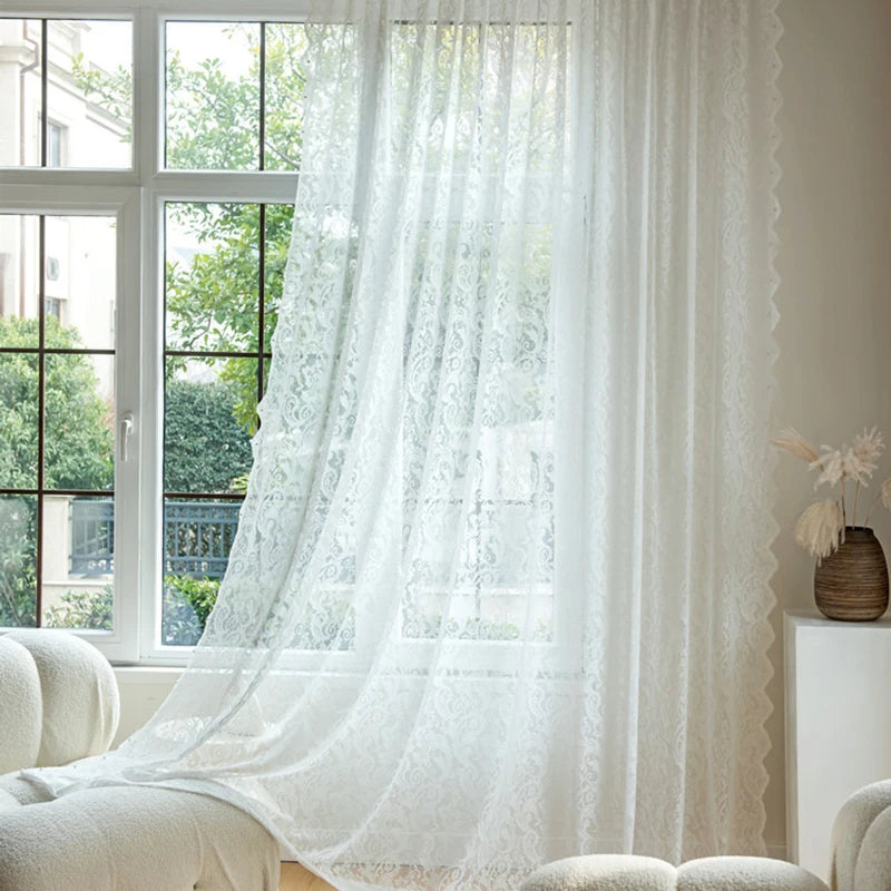 rideau blanc brodé floral transparent classique décoratives 100 polyester salon chambre