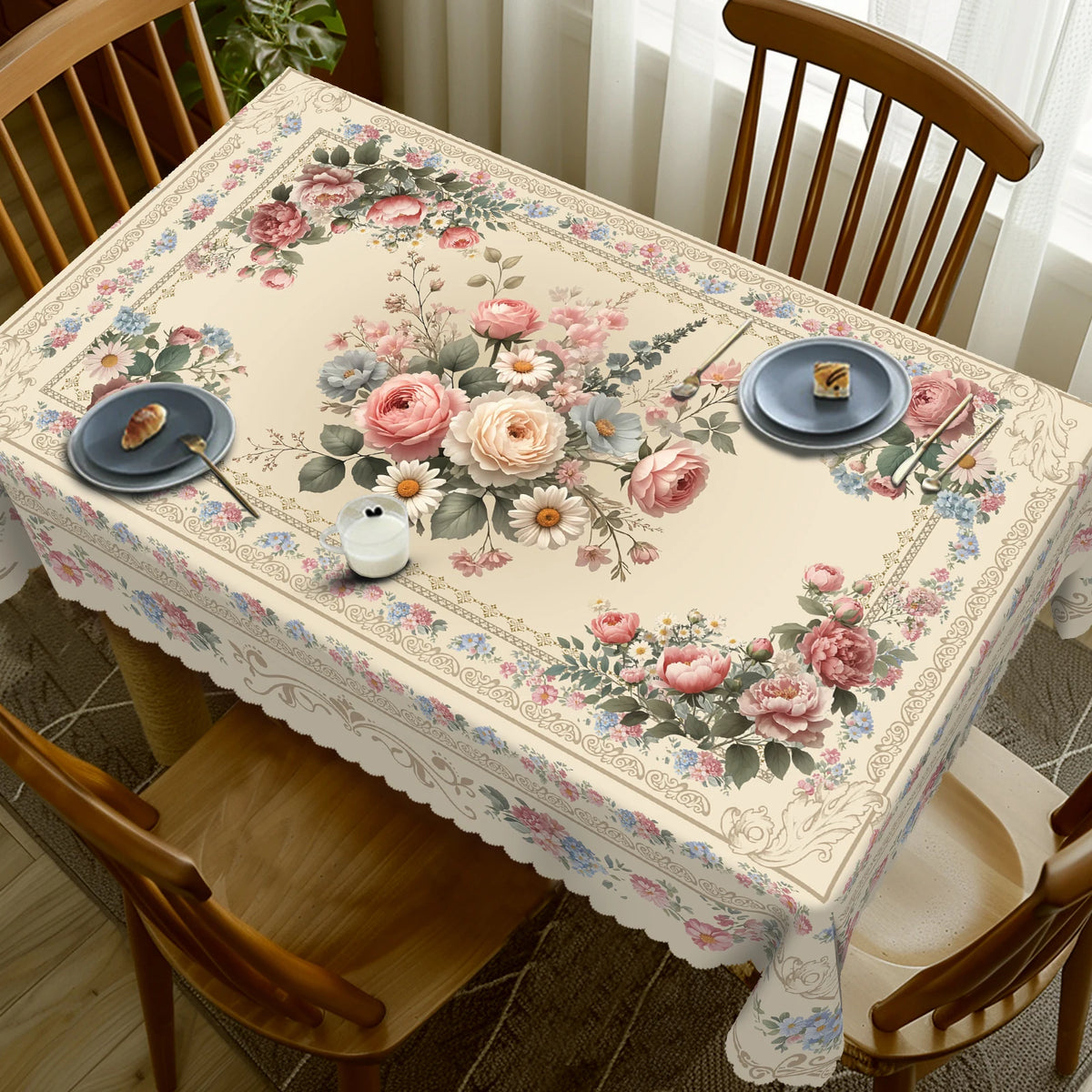 nappe florale vintage rose hortensias tournesols mariage anniversaire décoration maison