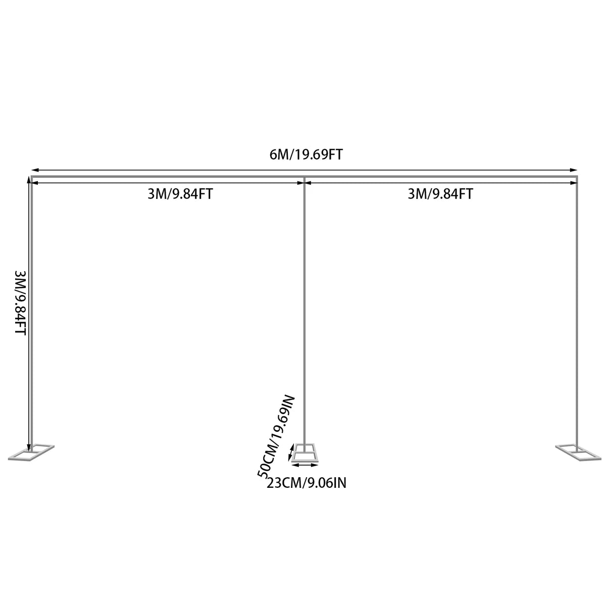 structure cadre mariage argenté moderne plaque carrée 6m 3m opaque lisse
