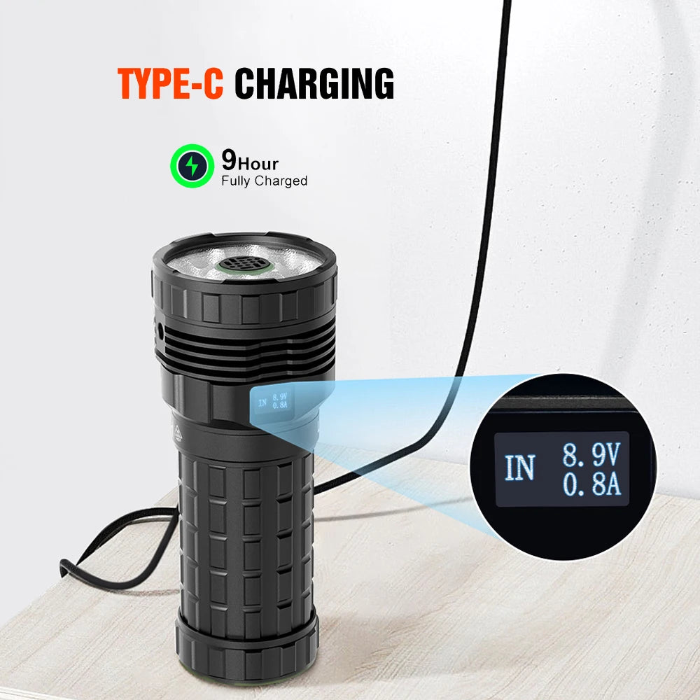 lampe torche led rechargeable usb oled ventilateur noir vert moderne robuste