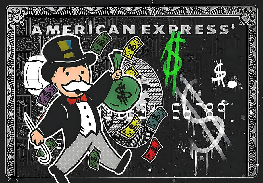 toile d'art impression graffiti pop argent rouge dollars monopoly sans cadre decoration mur chambre