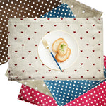 serviettes polyester coton rouge bleu marine vert beige coeurs points classique